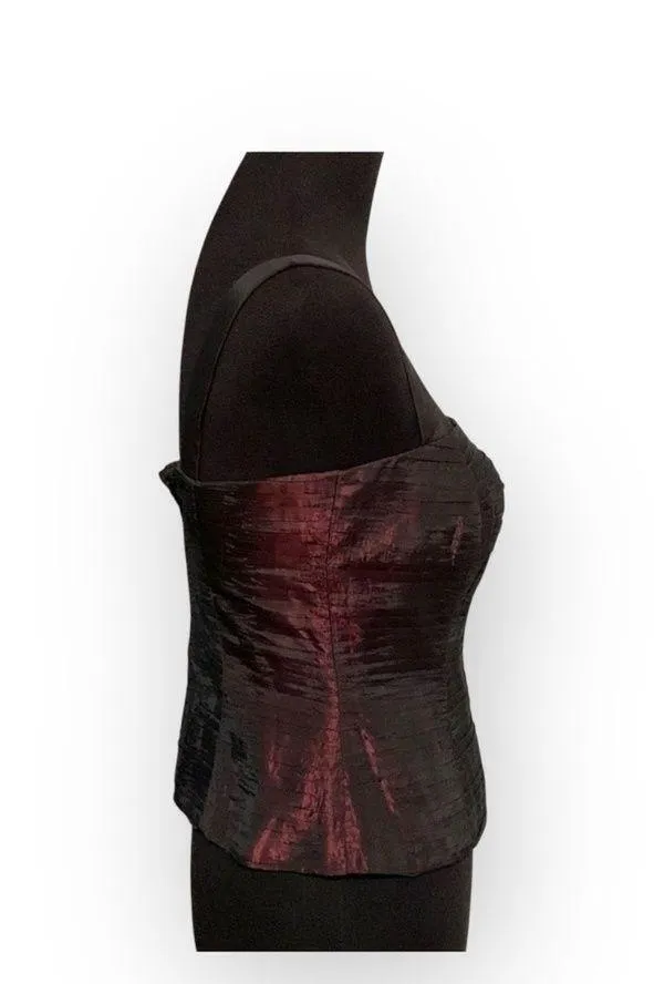 Y2K: Anne Stanley 𖦹 Taffeta Micro Pleat Corset Top 𖦹 Oxblood Iridescent 𖦹 10 Purple - Image 3