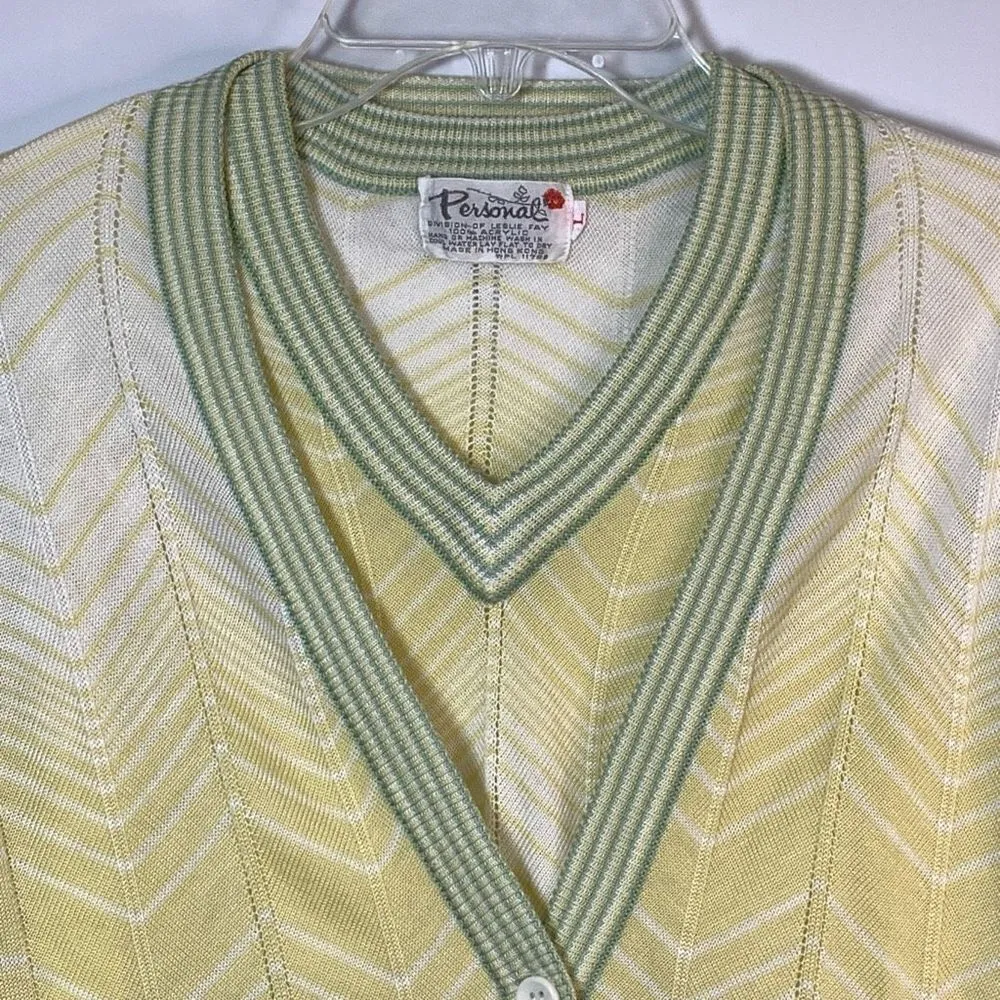 Leslie Fay Personal Women's Chevron Vest & Cardigan Bundle Green & Yellow Large - Image 3