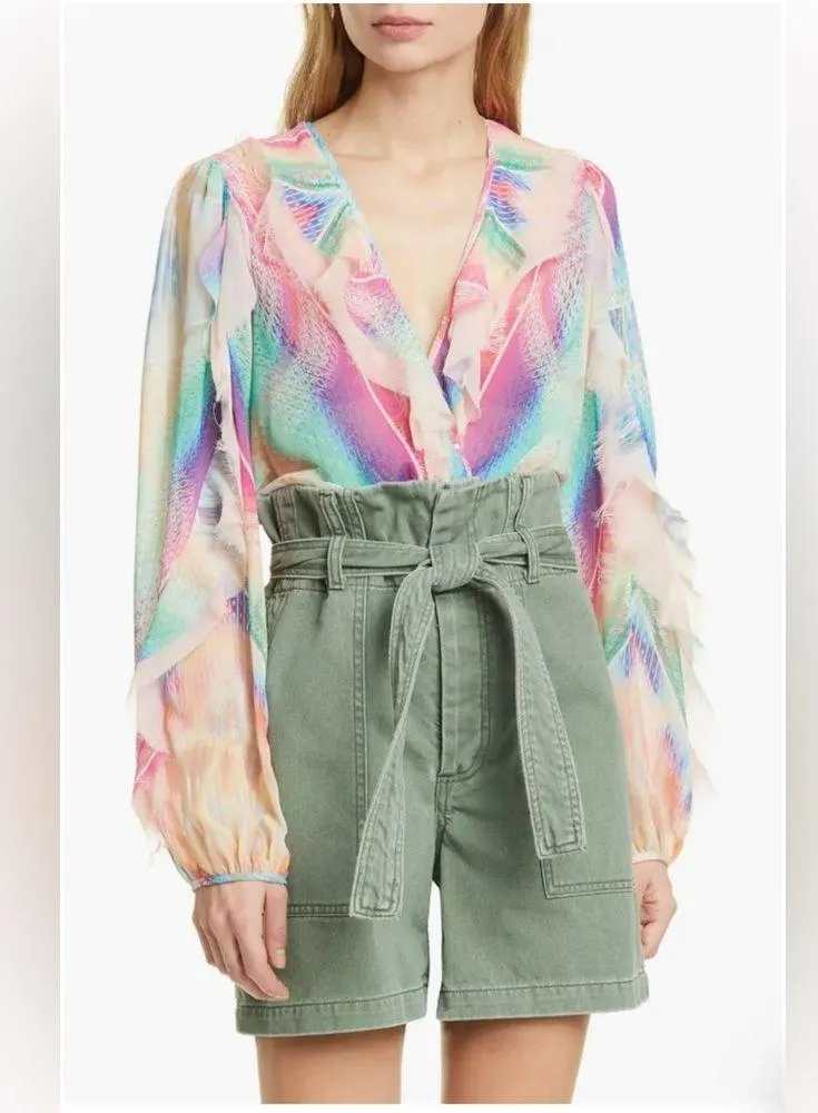 Le Superbe Good Vibrations Print Ruffle Blouse M Size M - Image 4