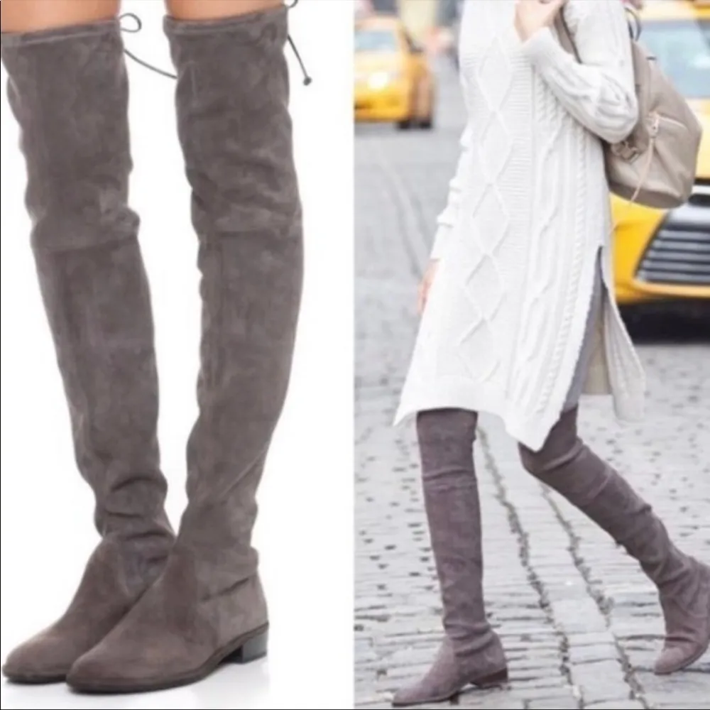 Stuart Weitzman Lowland Suede Over-the-Knee Boots in‎ Grey Size 7.5 - Image 13