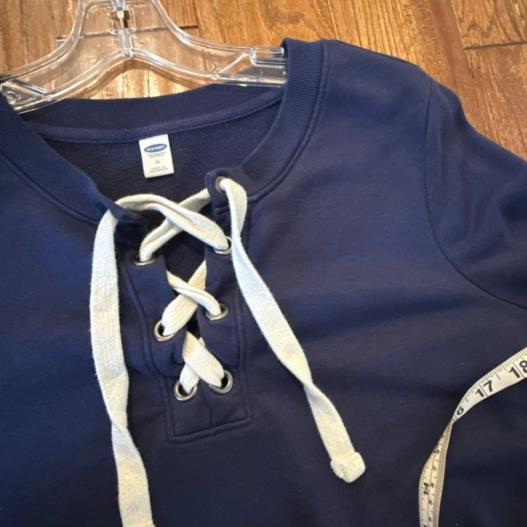 Old Navy lace up neck navy pullover sweater M - Image 9