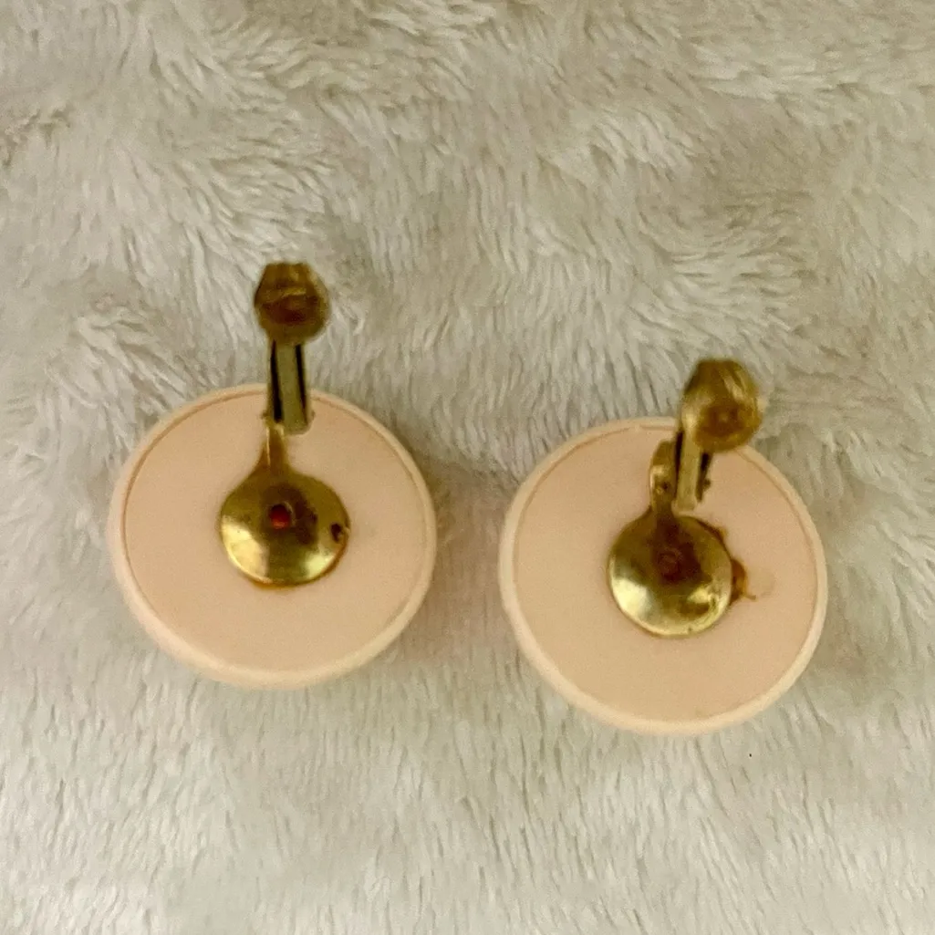 Vintage 80’s Earrings Peach Pink Dome Design Clip on Fasteners Retro 1980s 90s - Image 3