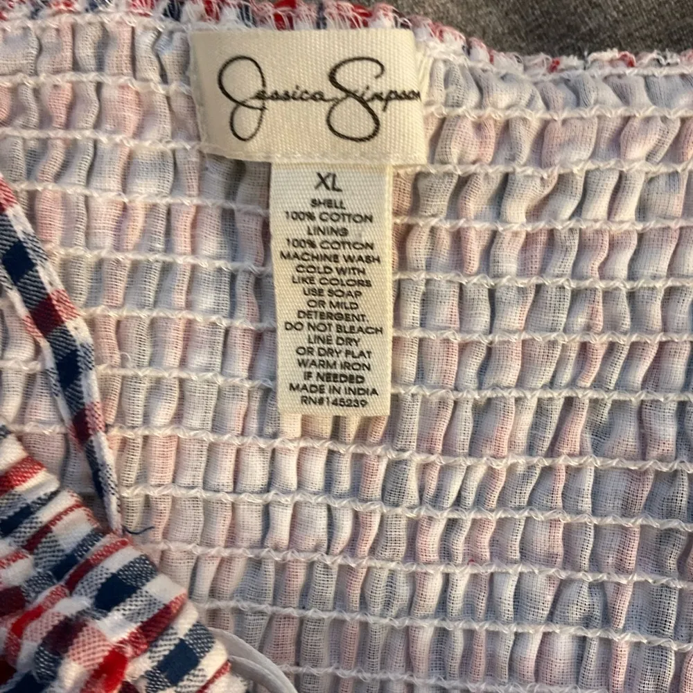 Red/White and Blue Checkered Mini Dress with Removable Straps XL - Image 6