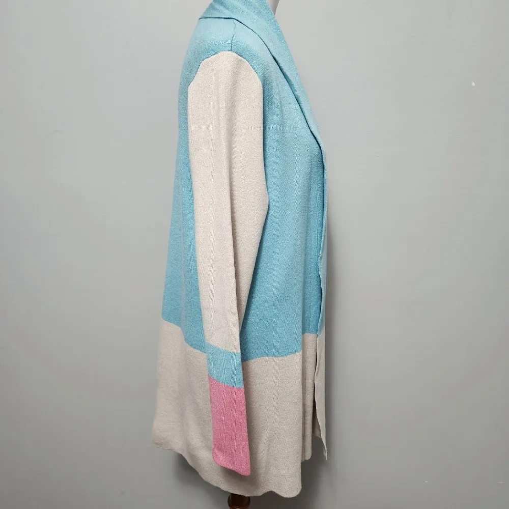 Christopher & Banks pastel neutral colorblock flyaway cardigan size large - Image 2