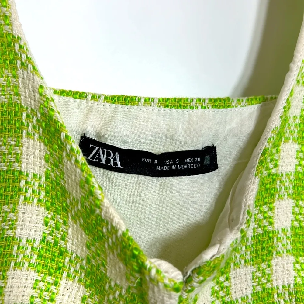 Zara Green Gingham Halter Knit Top size S - Image 4