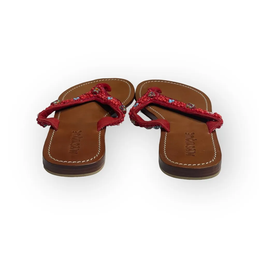 new Mystique ✿ Blown Glass Bead Sequin Thong Sandals ✿ Red 7M ✿ Handmade in Bali - Image 4