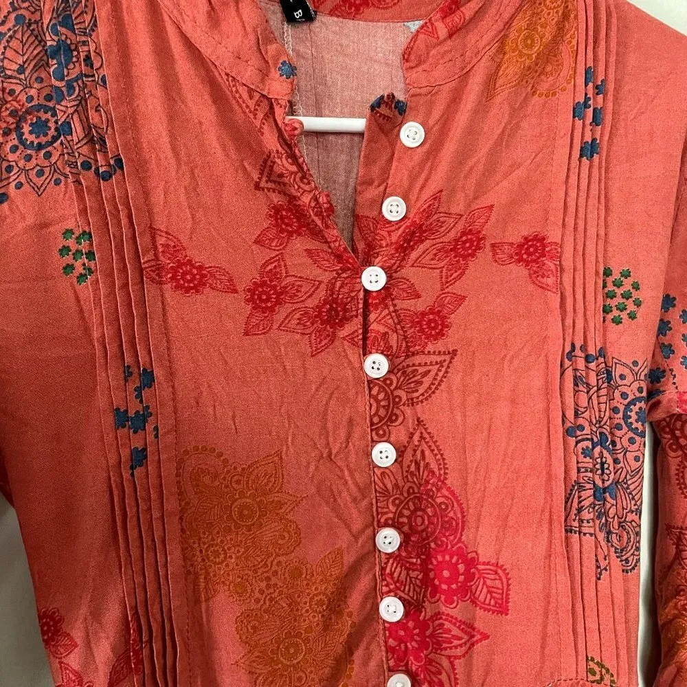 Zara Basic red 3/4 sleeve floral button down dress comfortable vintage design - Image 5