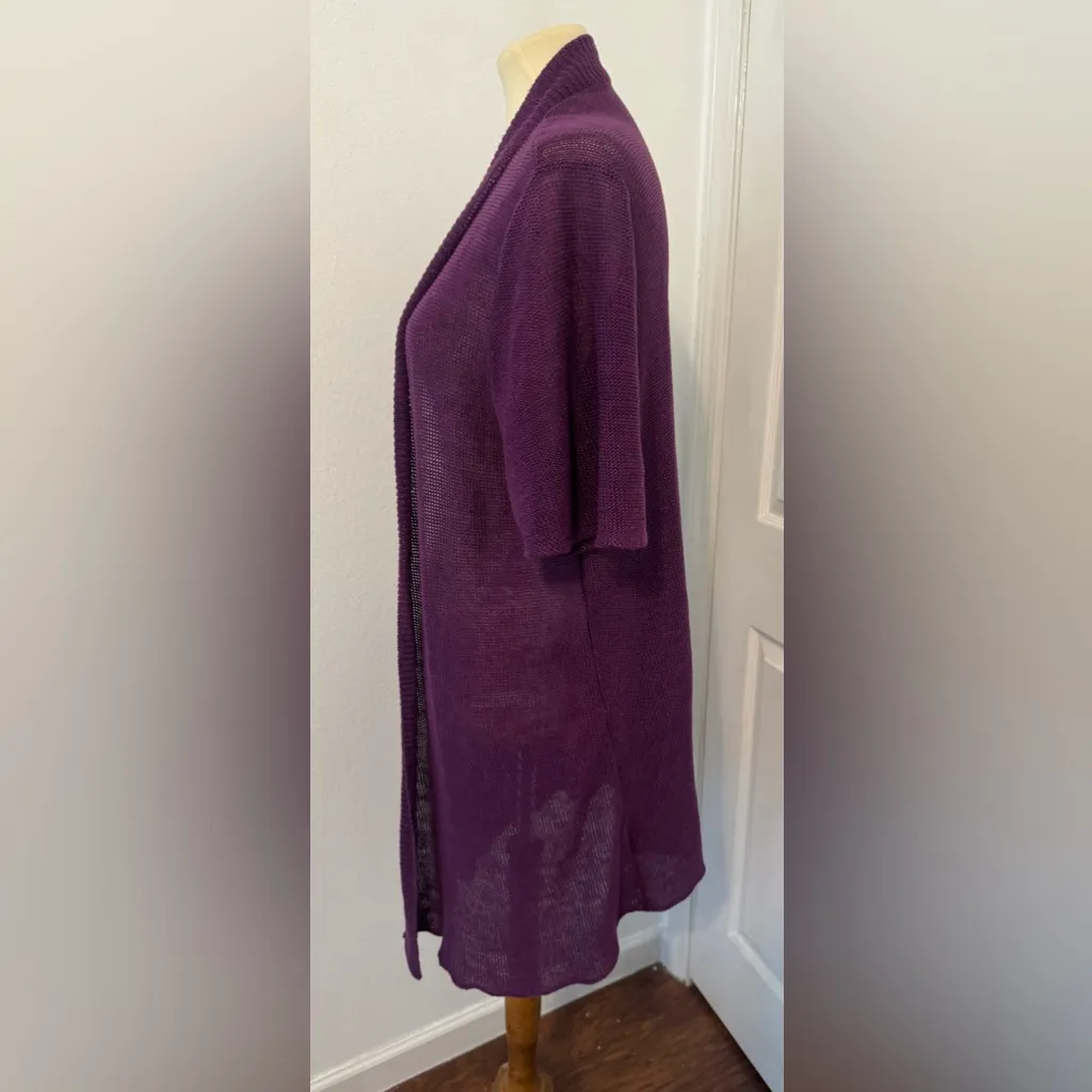Eileen Fisher 100% Hemp Purple Cardigan Longline Open Front Sustainable Size XL - Image 2