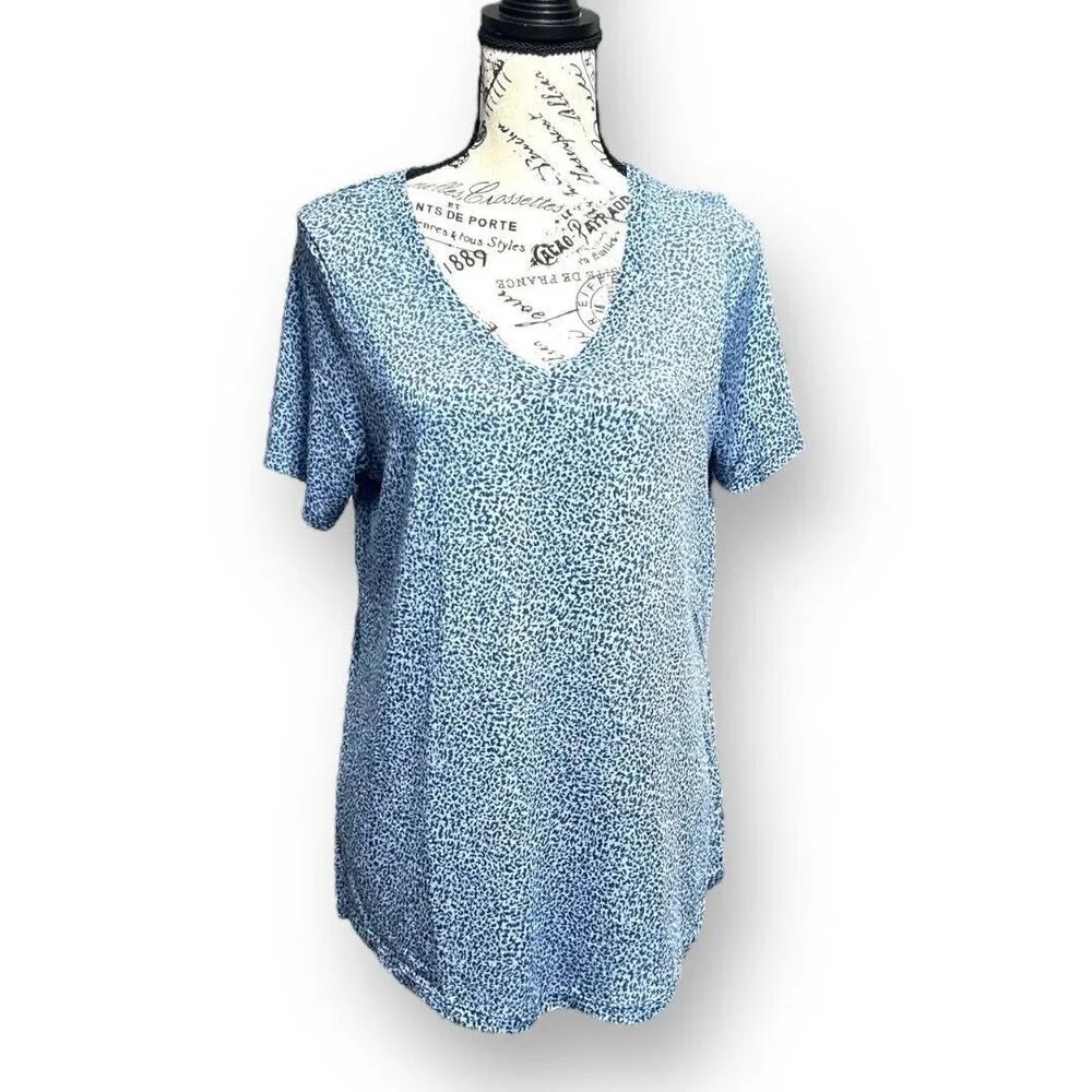 Athleta M Blue Camo V-Neck Tee Performance Lightweight Activewear Yoga Gym - Image 2