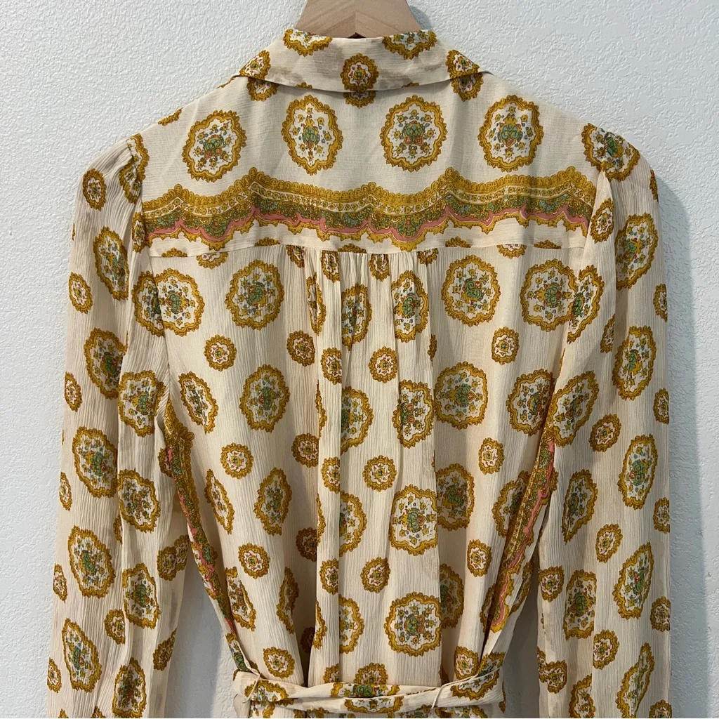 PAIGE Portofino Floral Crinkle Silk Chiffon Shirtdress in Birch Turmeric Size S‎ - Image 13