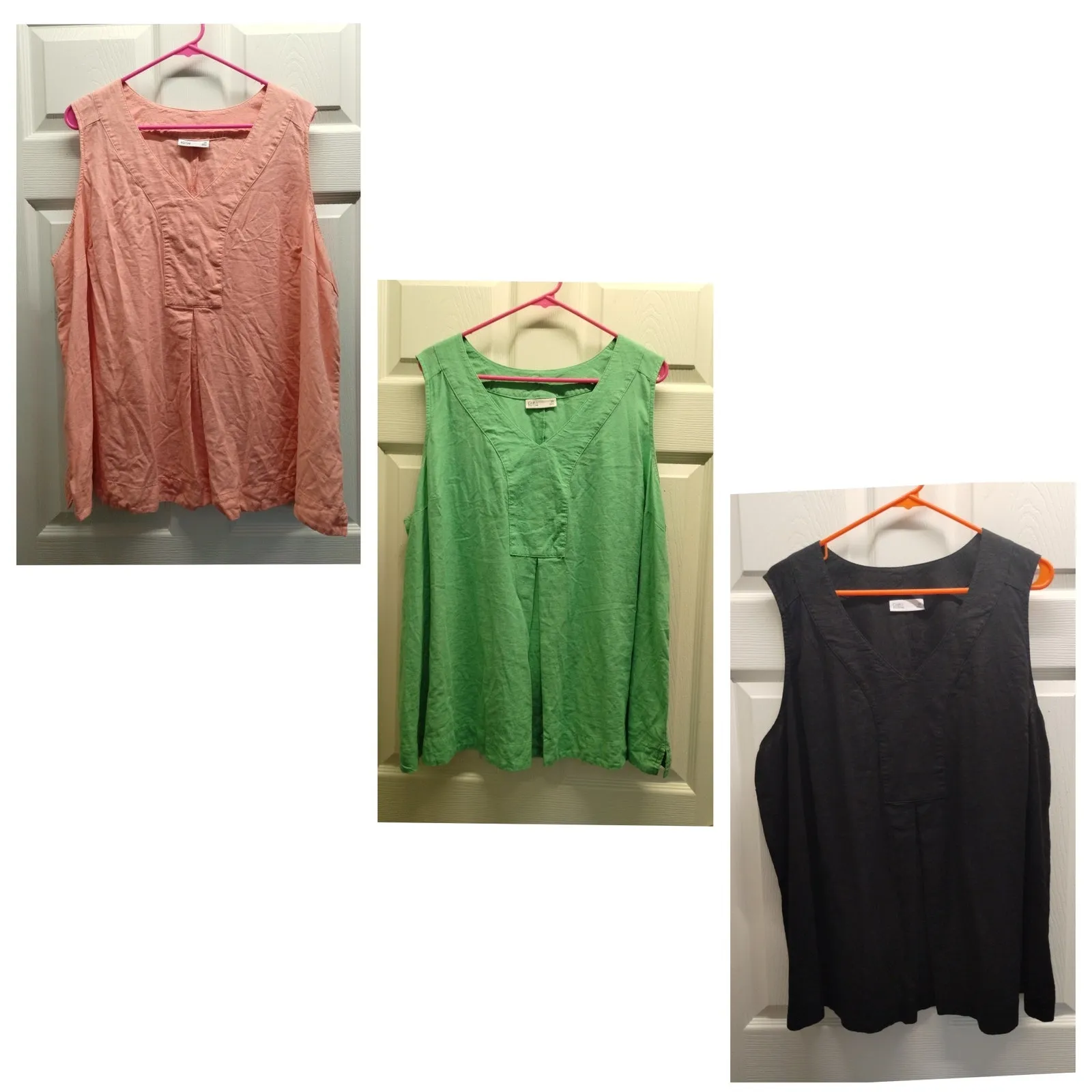Croft & Barrow 2X Lot of 3 Linen Rayon Blend Sleeveless Tops - Green Peach Black - Image 2