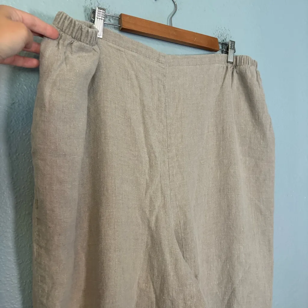 Flax Womens 100% Linen Tan Pull On Cropped‎ Tapered Pants - Image 7