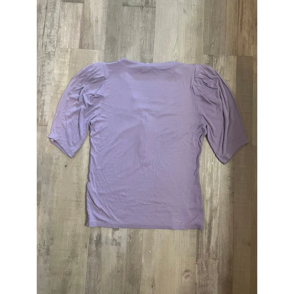 Frame Puff-Sleeve Henley Lilac Top size Large - Image 11