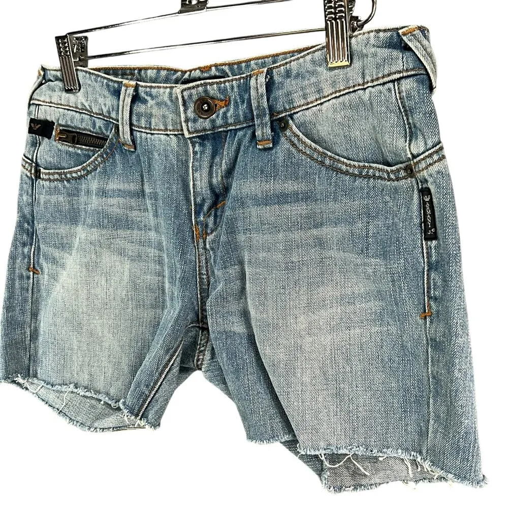 Vintage Armani Jeans Cutoff Denim Shorts Womens 26 Blue Low Rise Grunge Classic Size 6 - Image 2
