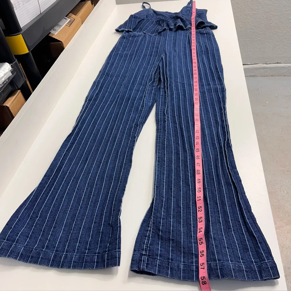 Ett:twa Anthropologie denim pleated pant jumpsuit cotton blend adjustable peplum - Image 8