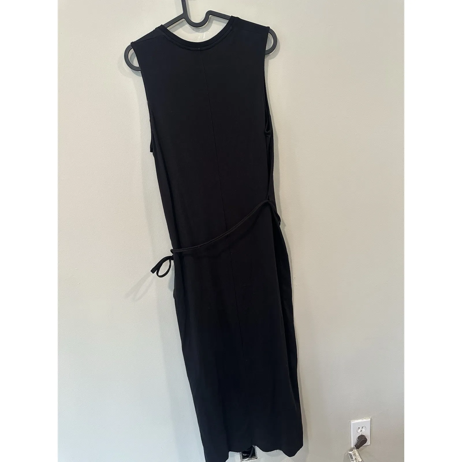VINCE Sleeveless Pima Cotton Midi Tank Dress in Black Size Medium 2512 - Image 3