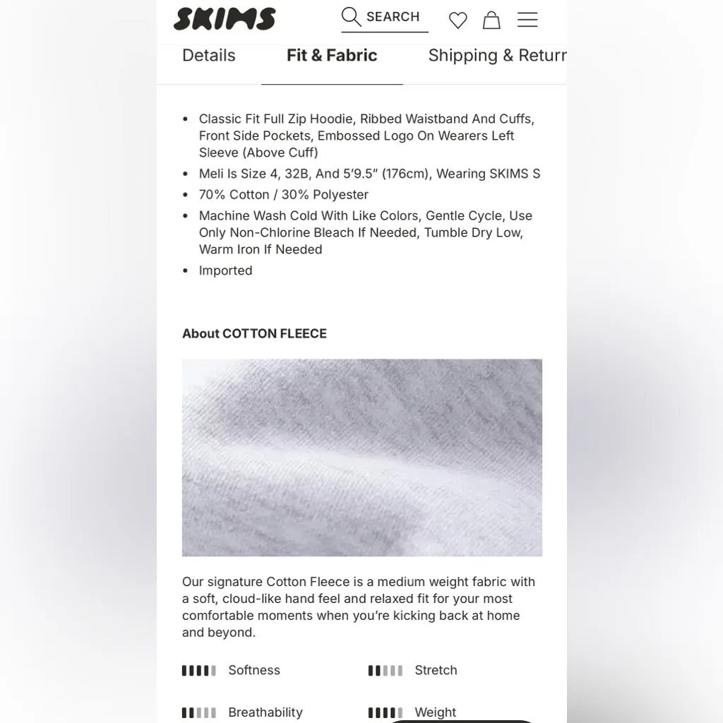 Skims NWT Cotton Fleece Classic Zip Up Hoodie Sweatshirt Merlot Size M - Image 5