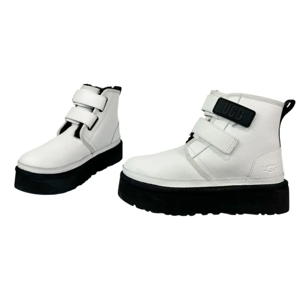 UGG Womens Neumel Platform Leather Boots Sz 6 White Straps Lined - Image 4