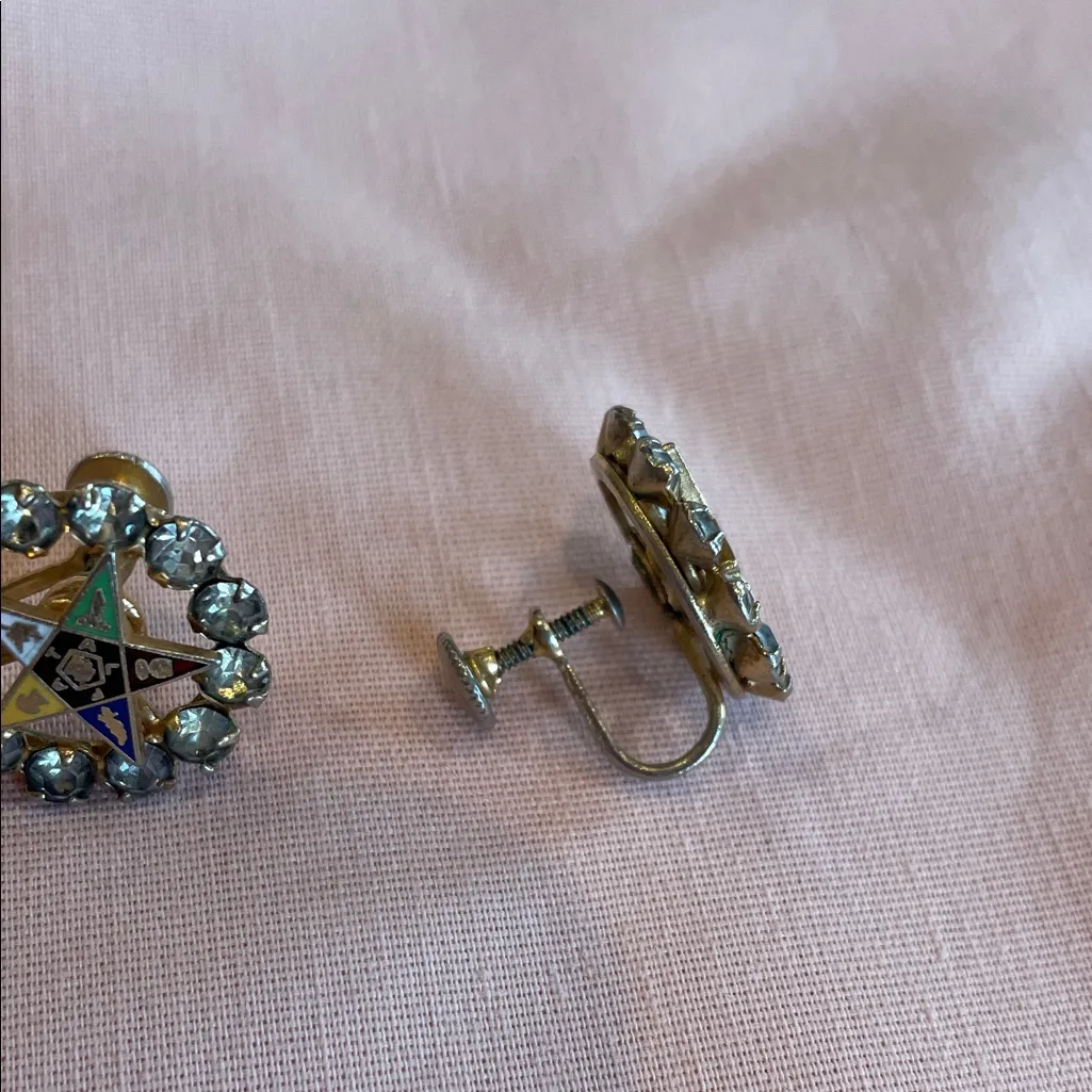 Vintage order of the eastern Star Earrings with rhinestones Gold - Image 2
