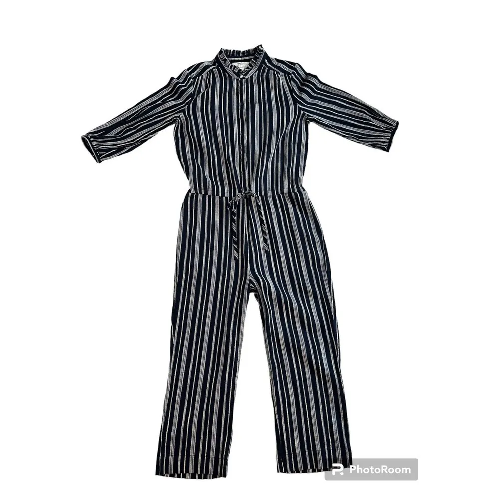 Trovata California Birds of Paradis navy white striped cropped jumpsuit Size S Blue - Image 2