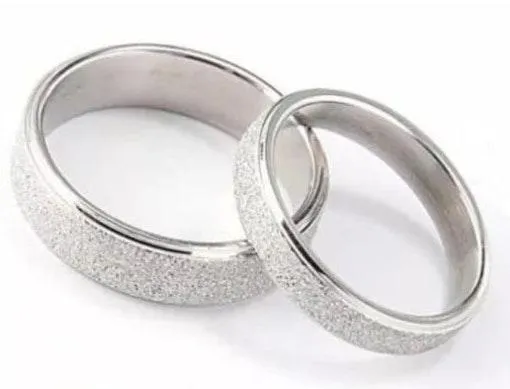 2pcs Silver Frosted Couple Rings - Image 2