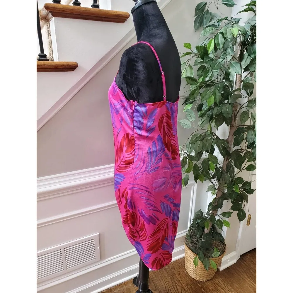 Forever 21 Pink Purple Satin Abstract Leaf Sleeveless Knee Length Dress Large - Image 9