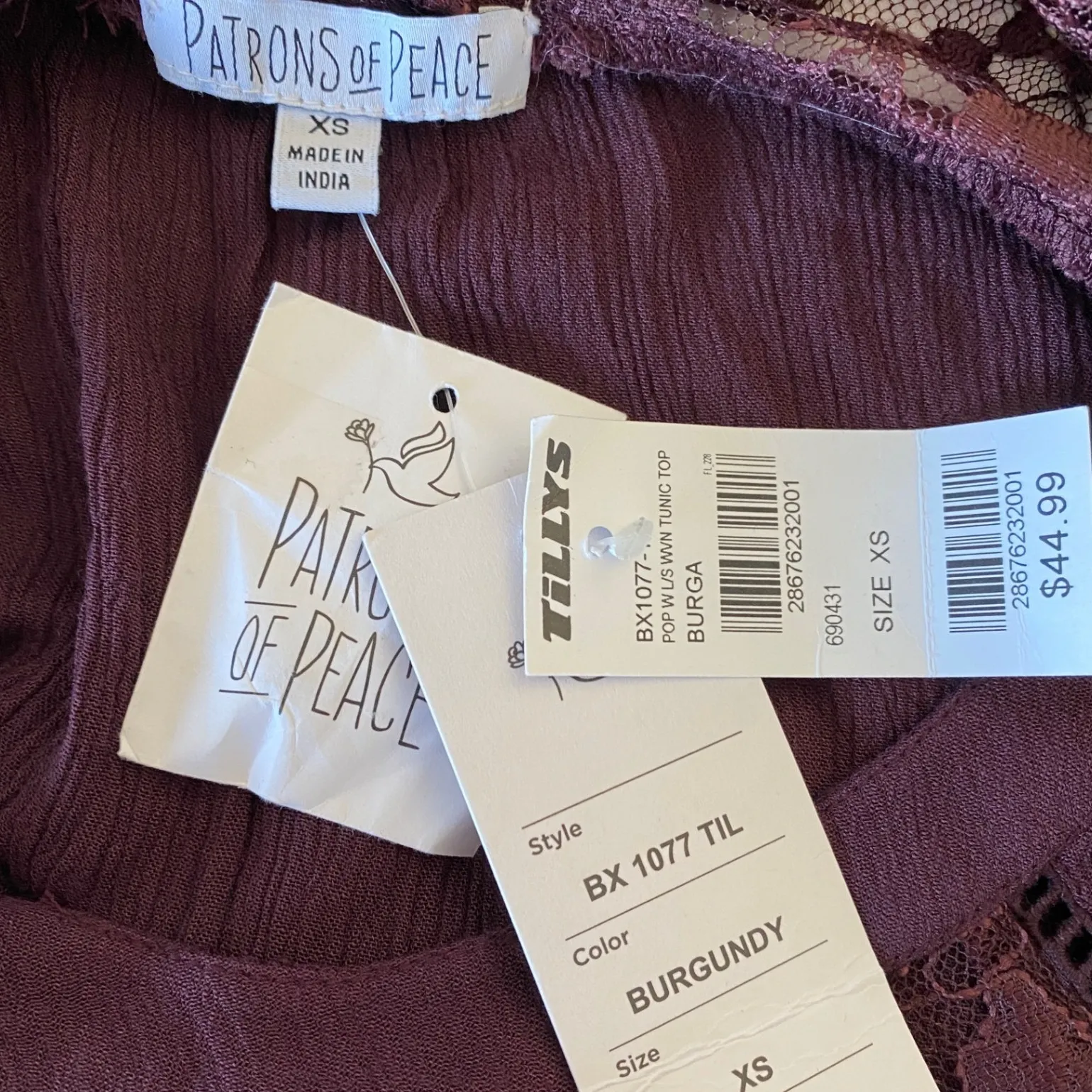 Patrons of Peace Lace Detail Bell Sleeve Flowy Tunic Top New XS NWT - Image 4