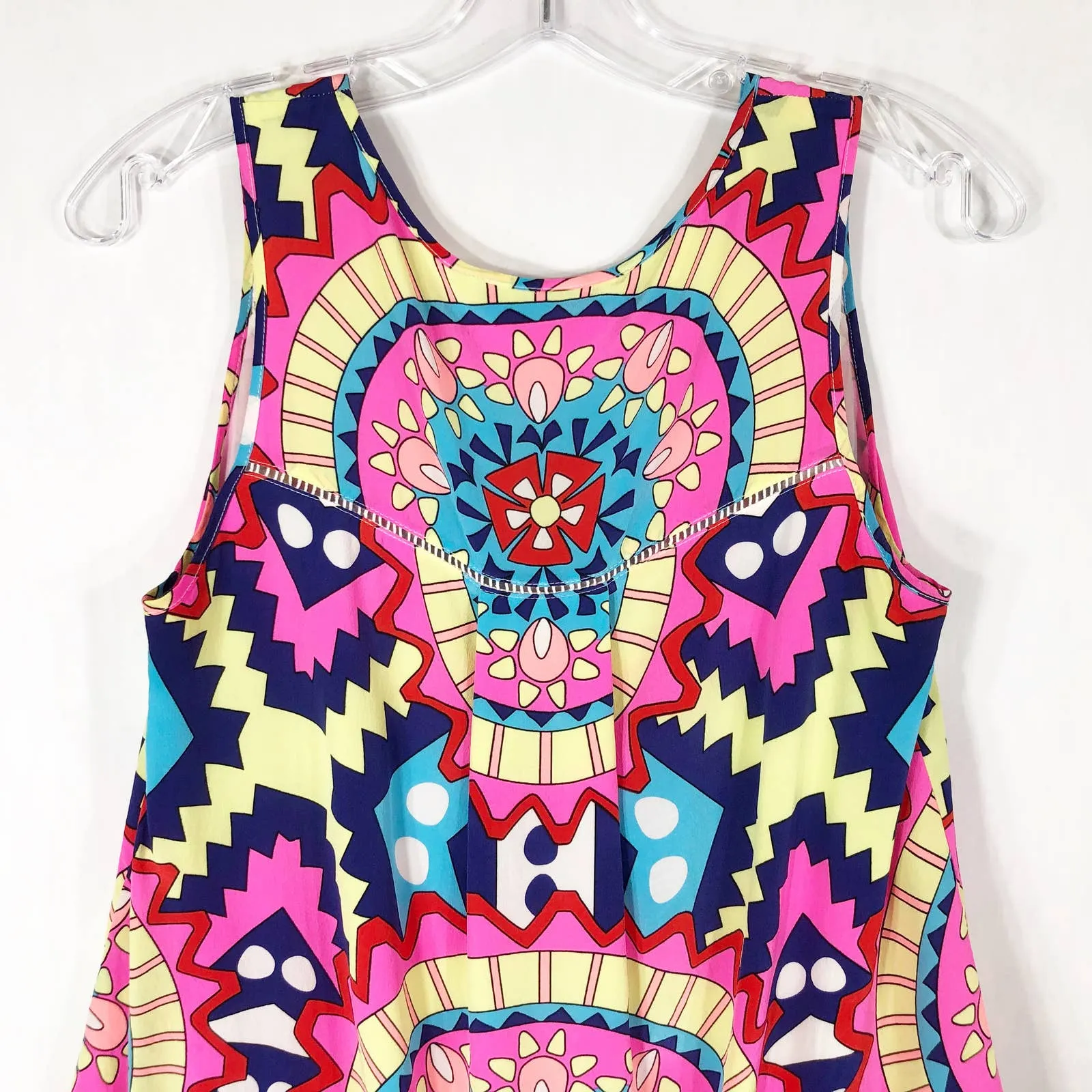 Annie Griffin Small Top Colorful Silk Sleeveless Lined Pink Blue Yellow 1441‎ - Image 4