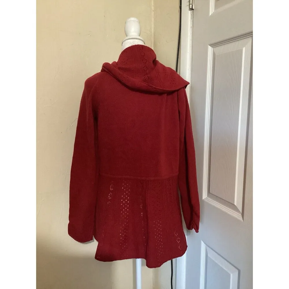 Knitted & Knotted Red Eyelet Collared Open Knit Sweater Wool Blend L Size L - Image 4