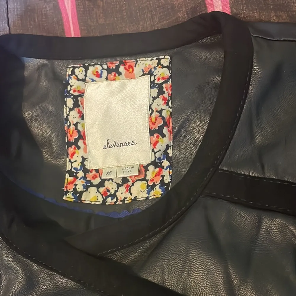 ANTHRO Elevenses Black Hiroumi Vegan Leather Cable Knit Slv Moto Jacket EUC XS - Image 5