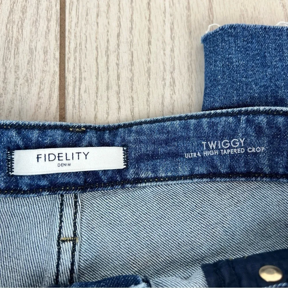 Fidelity Denim Twiggy High Waist Crop Raw Hem Slim Jeans 26 Freebird Blue $218 - Image 3