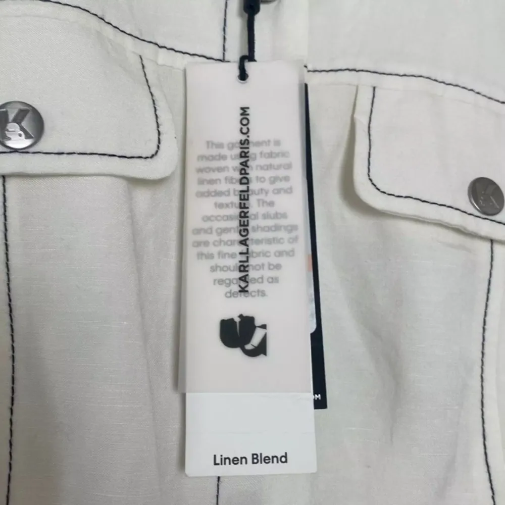New KARL LAGERFELD PARIS Linen Blend Shirt Dress Snap Front Short Sleeve Size 2 - Image 15