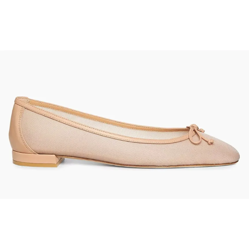 Stuart Weitzman Arabella Blush Pink Leather-Trimmed Mesh Ballet Flats 7.5 NEW - Image 4