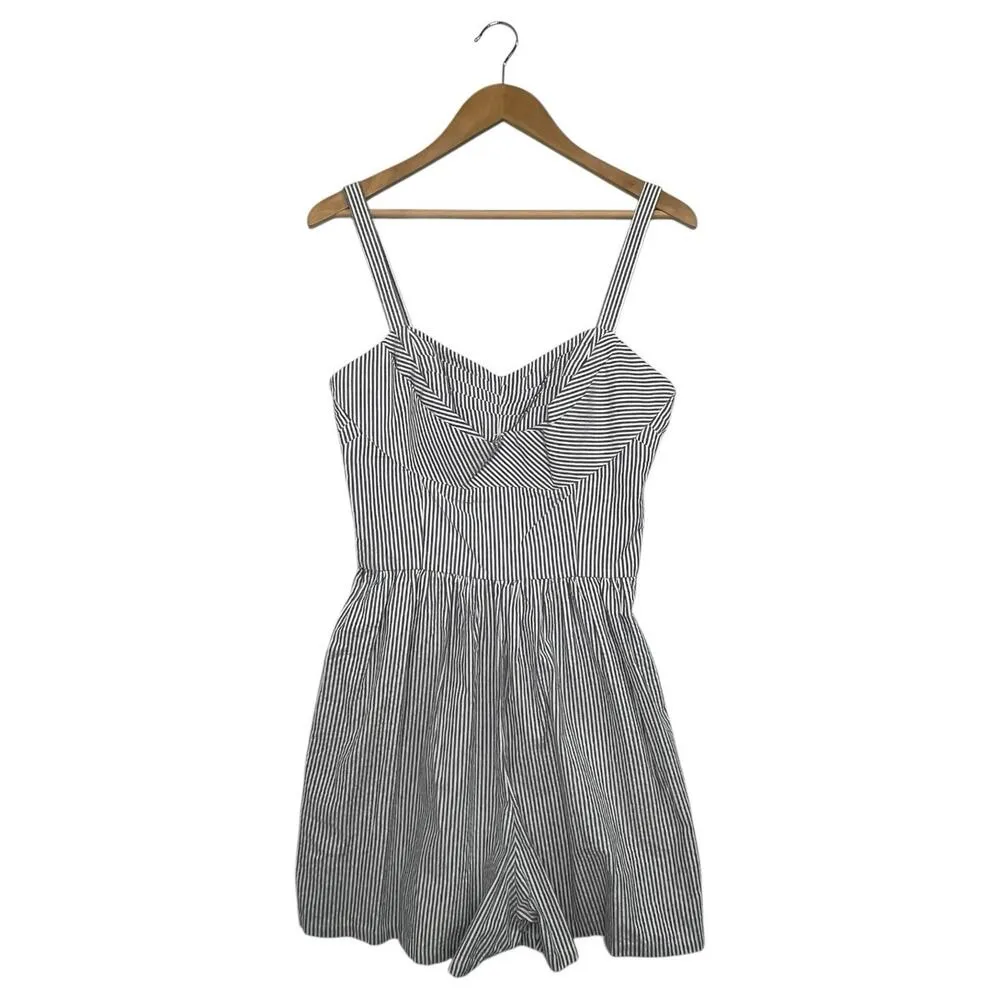 New Trashy Diva Romper Womens 8 Blue White Seersucker Pin Up Striped Retro 70s - Image 14