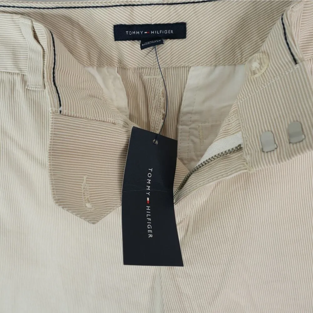 Tommy Hilfiger Shorts Womens 4 Chino Flat Front Beige Striped 9" Inseam Casual - Image 5