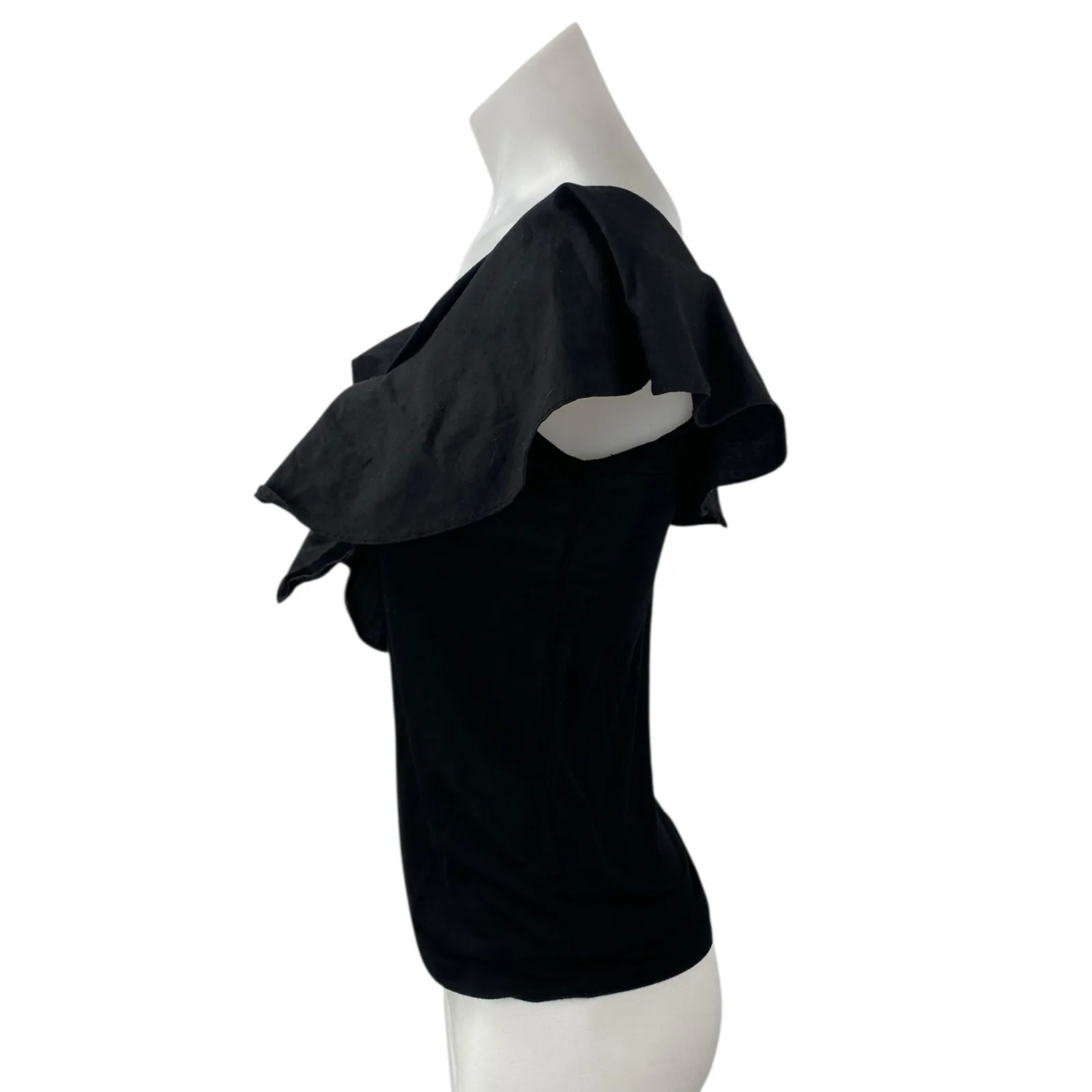Pookie & Sebastian Womens Black Ruffle Sleeve Faux Wrap V Neck Blouse Top Size S - Image 3