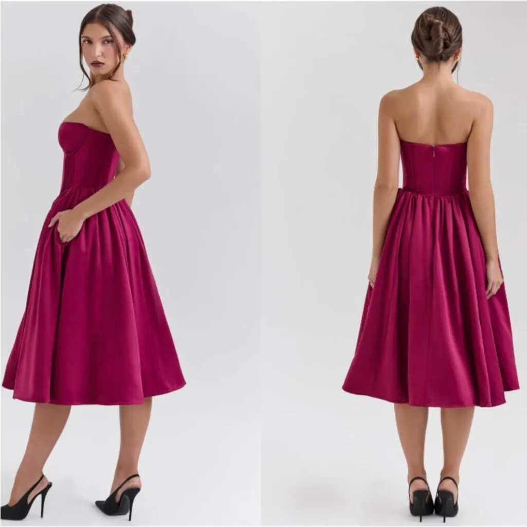 HOUSE OF CB 'Coco'‎ Burgundy Satin Tulle Midi Dress NWOT size XL - Image 13