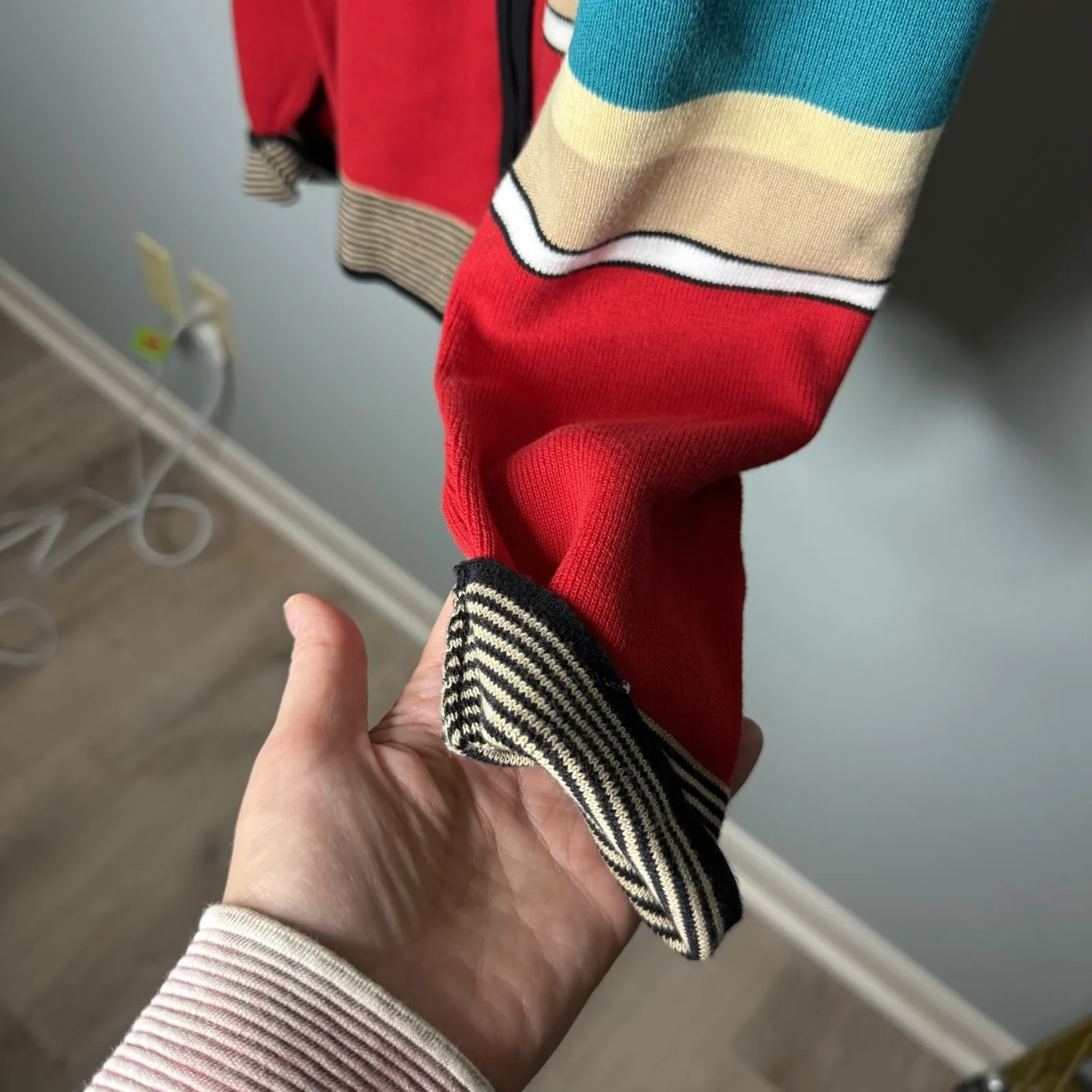 Women's Sag Harbor Zip Up Colorful Sweater Stripe  Large Cotton - Image 3