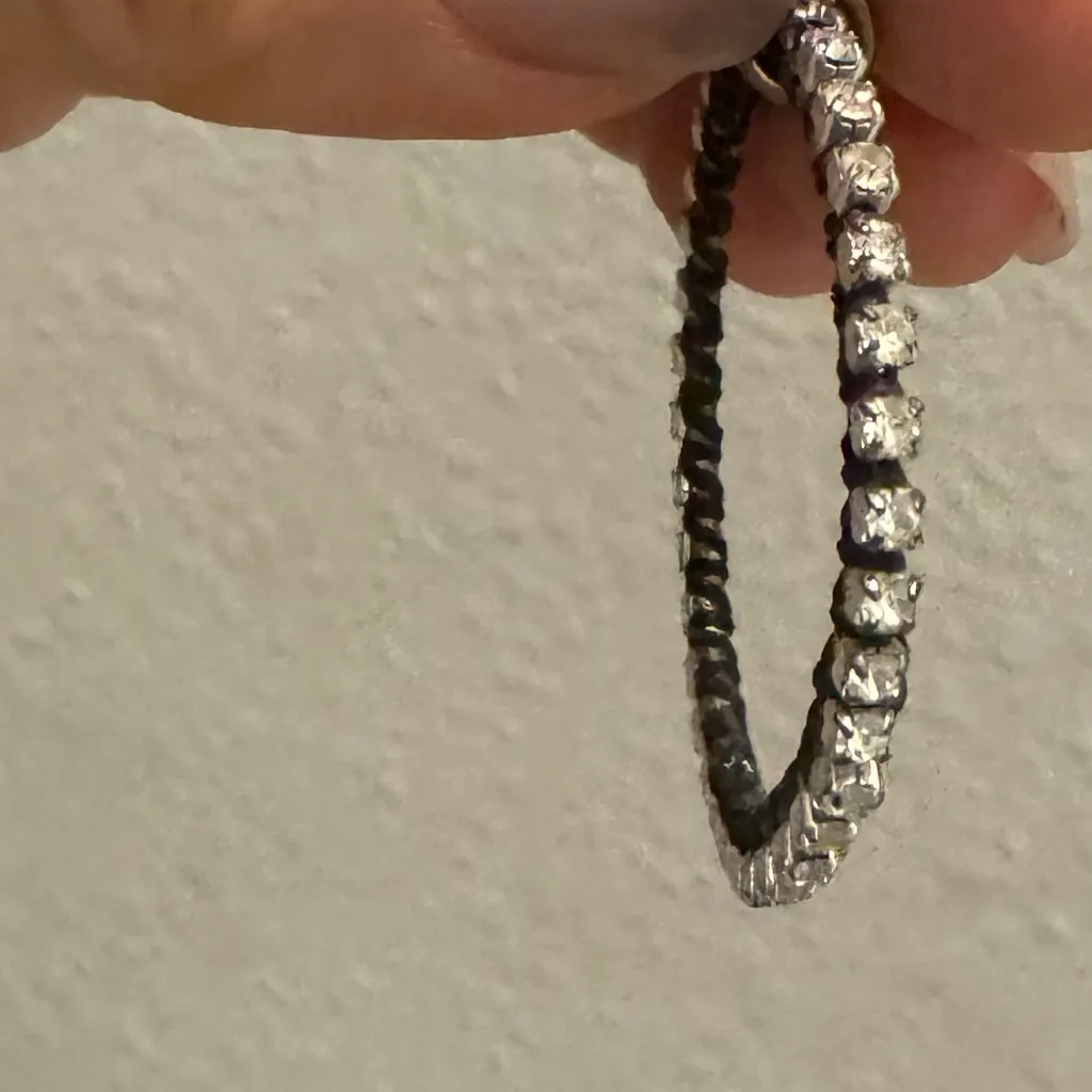 Saks Fifth Avenue Black and Silver Diamond Dangle Hoop Earrings - Image 5