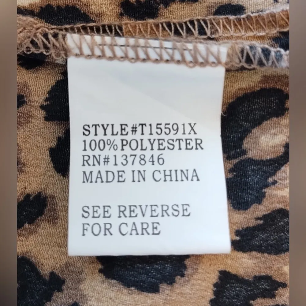 Shirt Womens 2X Plus Leopard Print Button Up Cotton Woven Long Sleeve Tan - Image 9