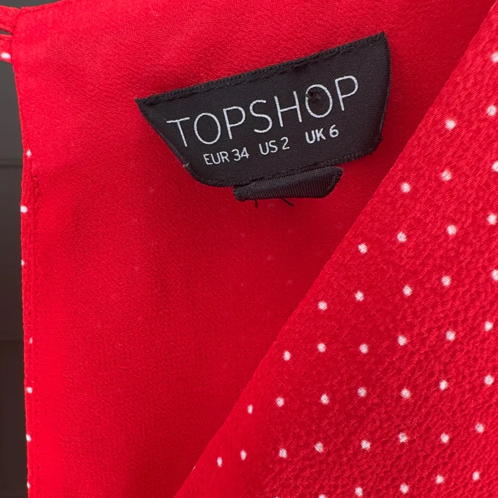 Topshop Poppy Red Polka Dot Spot Midi Tea Dress - Image 3