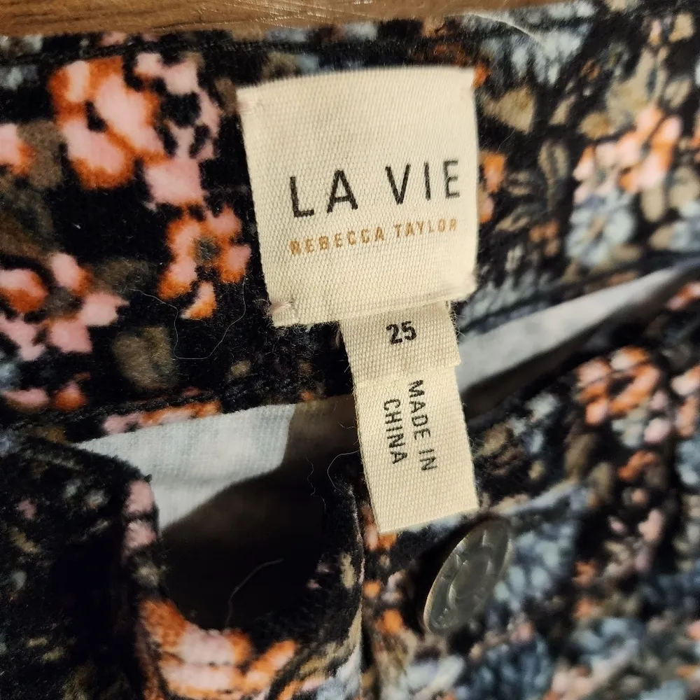 La Vie Rebecca Taylor Lisette Floral cotton Velvet High Waist Pants new - Image 5