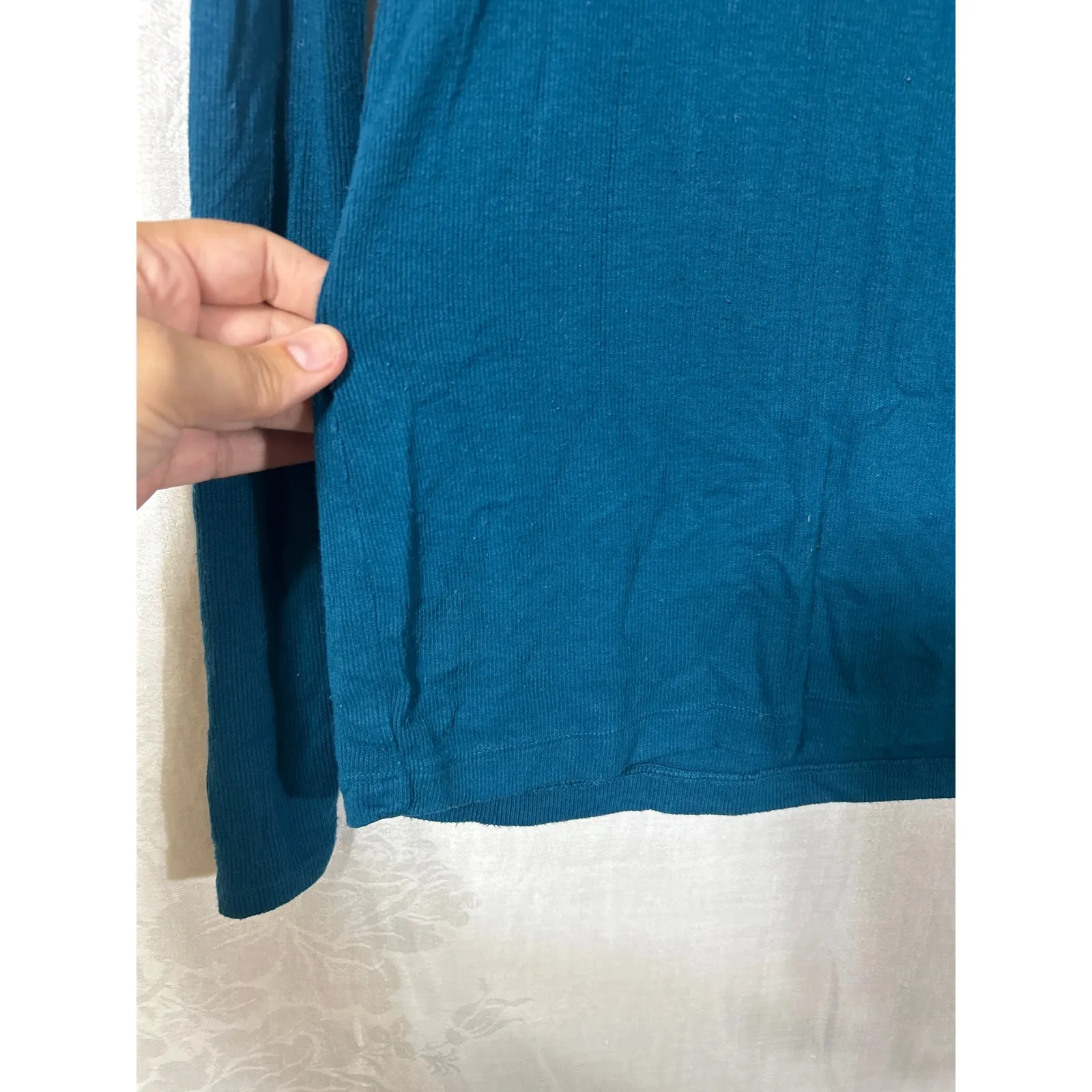 Saturday Sunday Anthropologie Top Medium Teal Ribbed Long Sleeve Layering Tee Blue - Image 2
