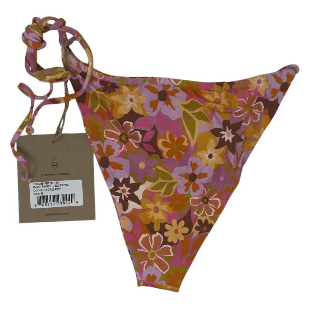 Stone Fox Swim River Bikini Bottom In Retro Pop Adjustable Side Tie Thong Size M - Image 5