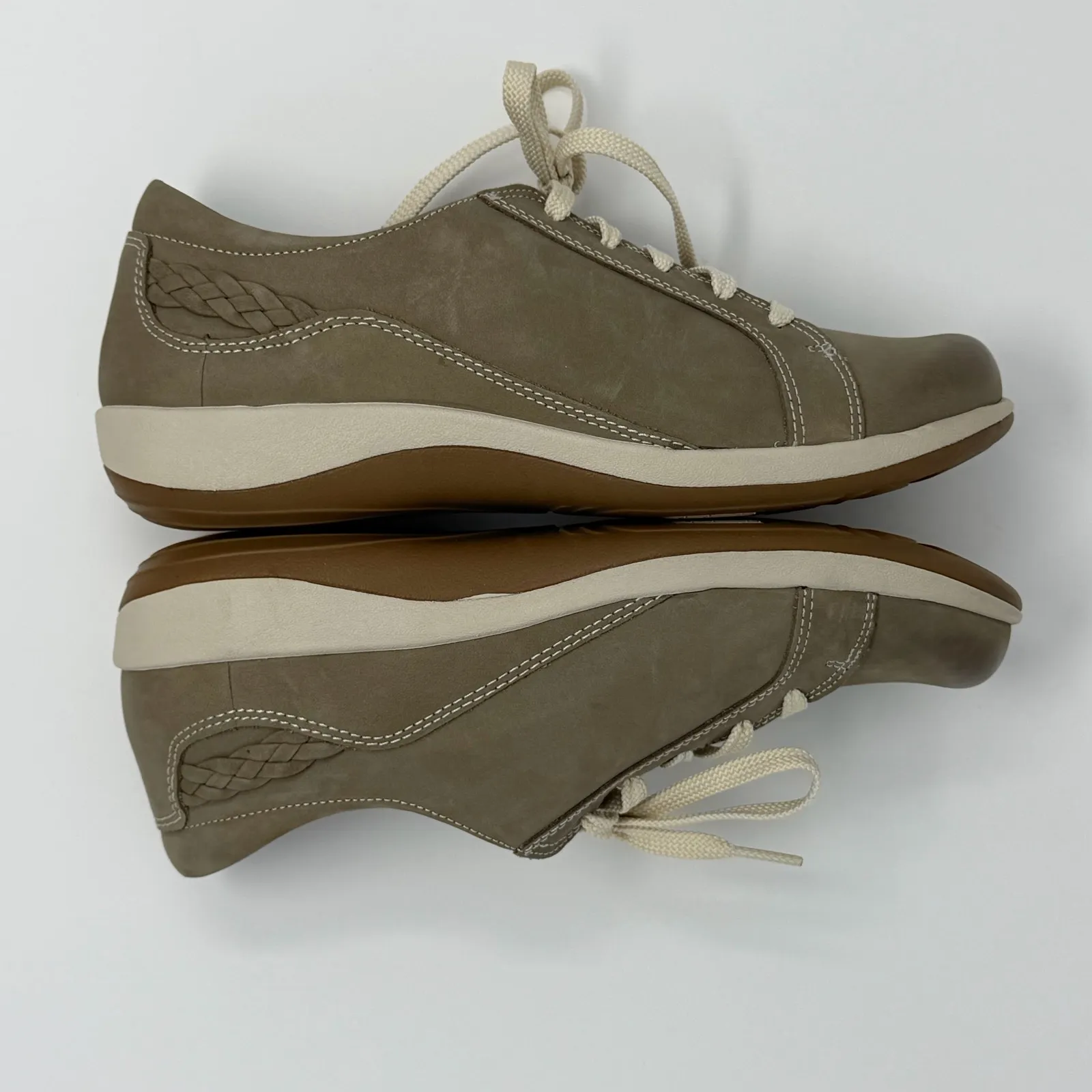Aetrex Dana Warm Gray EU 90 US 9 9.5 Lace Up Oxford Sneakers Taupe Leather - Image 4