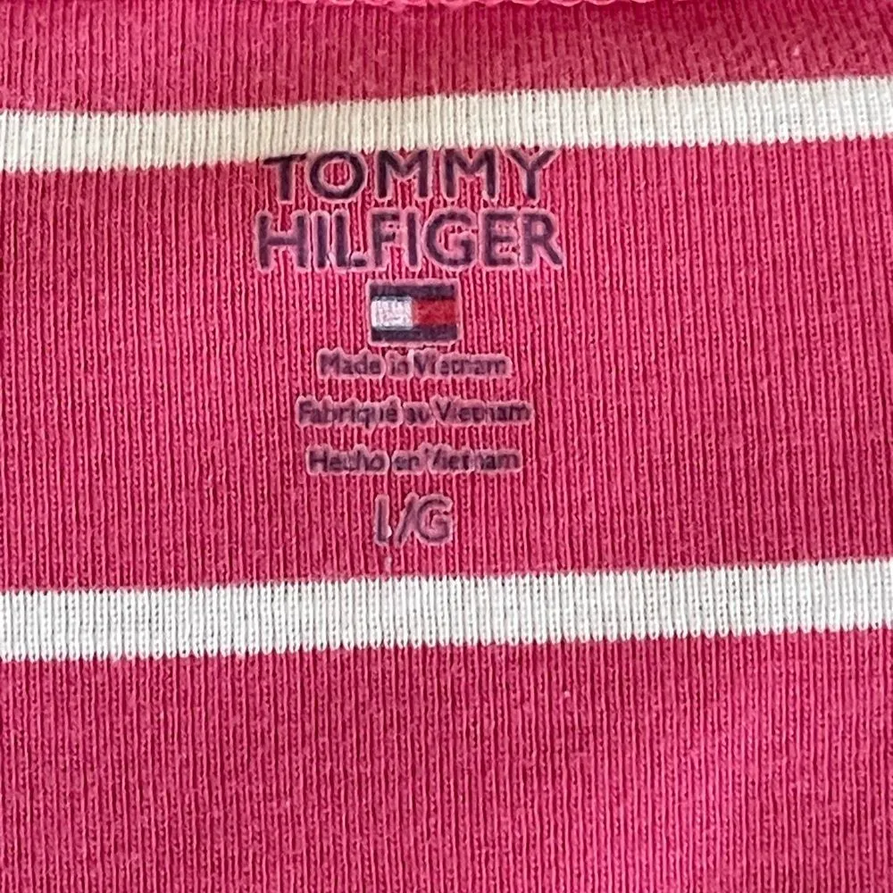 Tommy Hilfiger Women's Pink & White Striped Long-Sleeved Cotton Top Size Large - Image 4