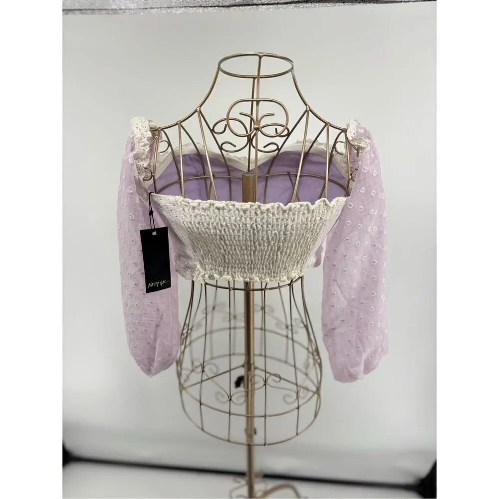 Nasty Gal Edge Your Bets Purple White Off Shoulder crop top size 4 NWT - Image 9