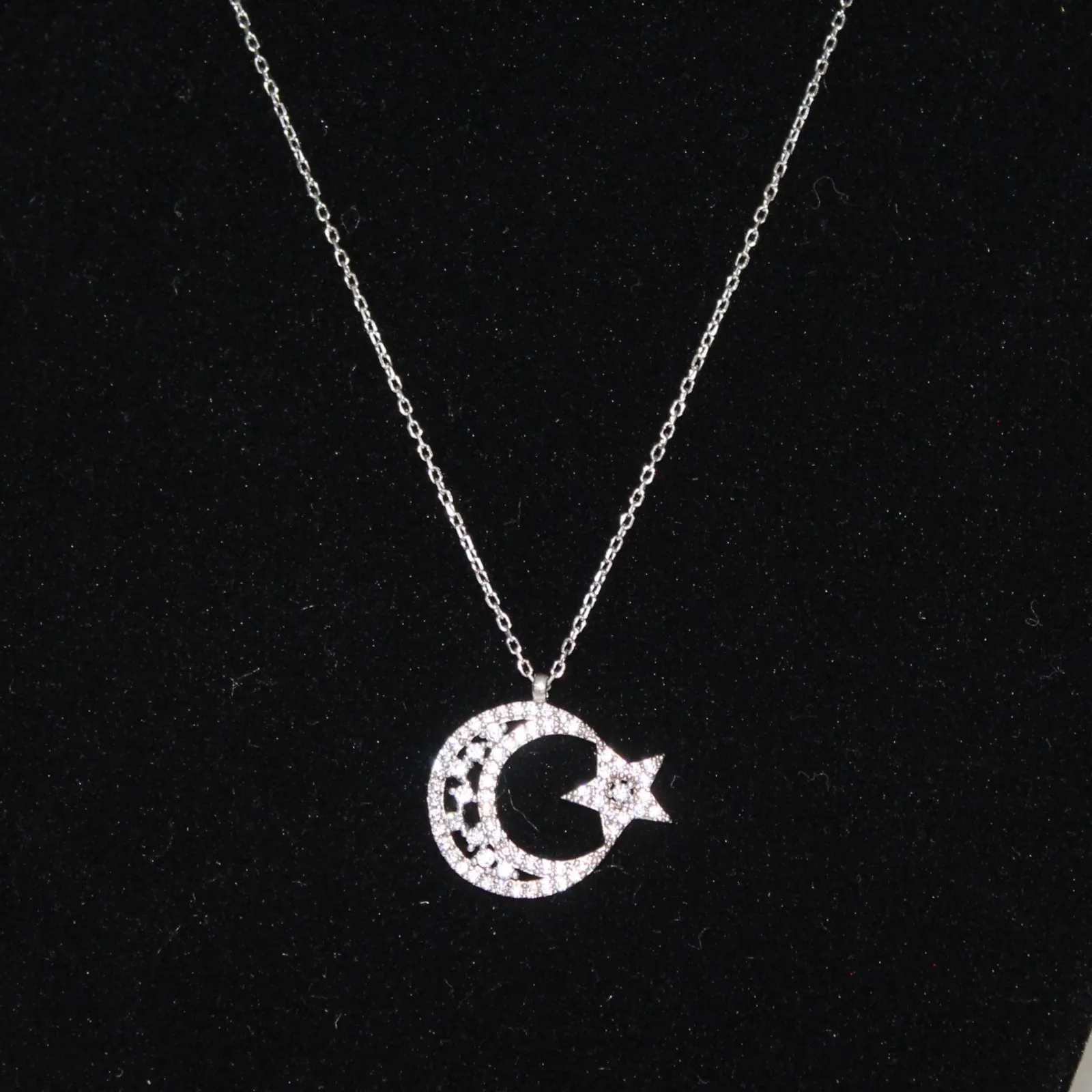 Brilliant Crystal 925 Sterling Silver Moon & Star Necklace Turkish Flag - Image 5