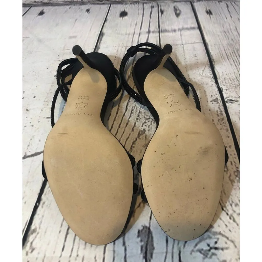 VIA SPIGA Pavlina Strappy Sandal in black satin 3.75" heel size 7 - Image 10