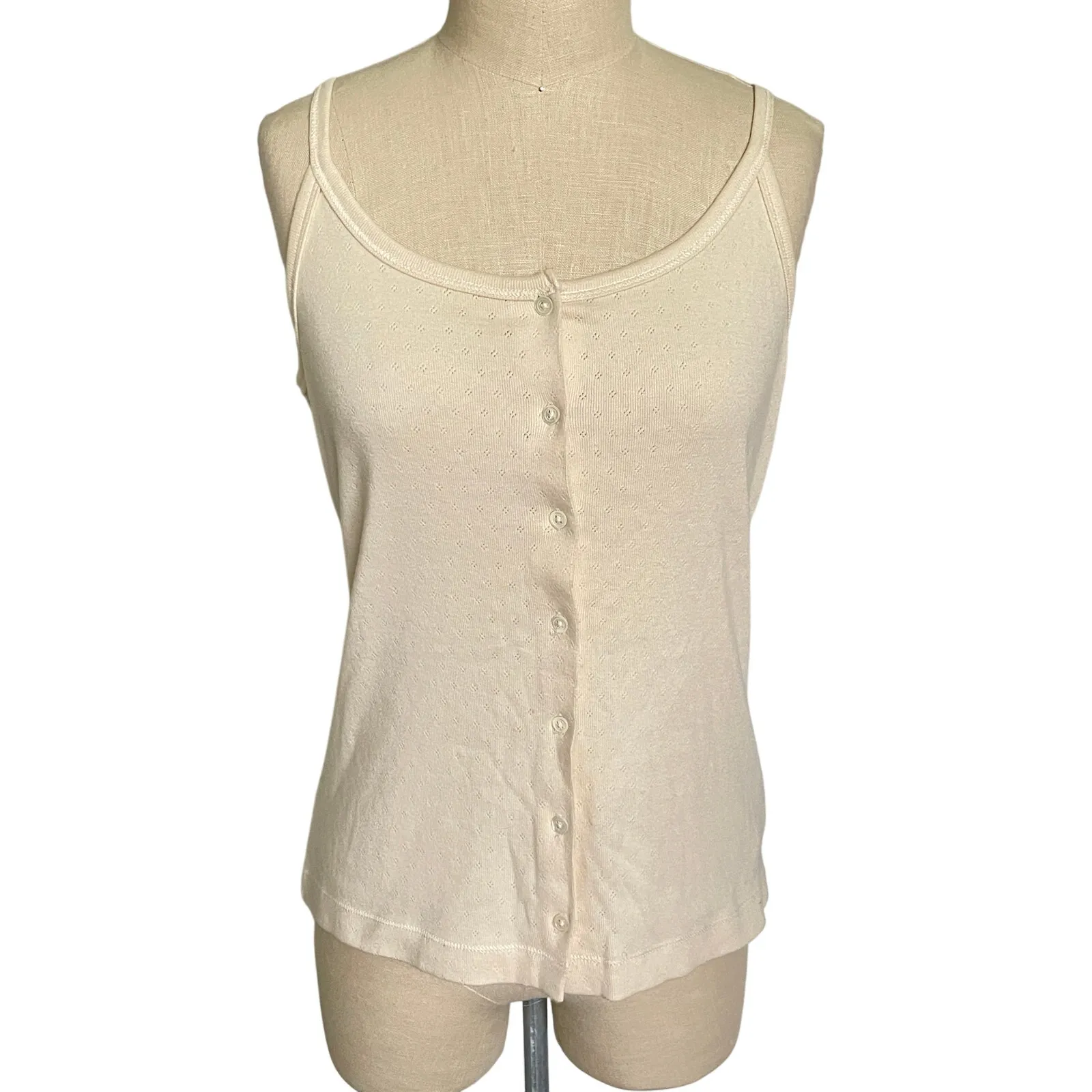Vintage Lauren Ralph Lauren Cream Pointelle Button Front Cami Top - Image 2